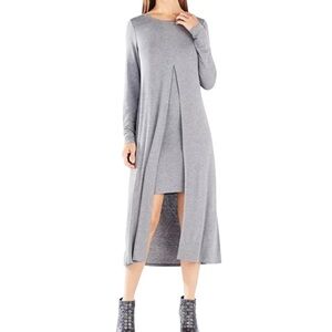 BCBGMaxAzria Gray Long Sleeve Jersey Knit  Ayana Midi Dress Minimalist Size S